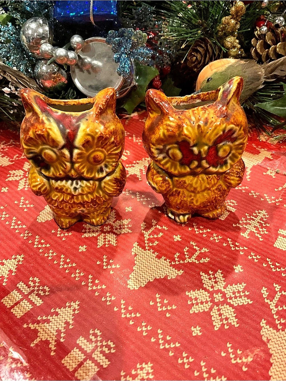 Shelf 2–Owl Figurine Pair in Orange & Brown